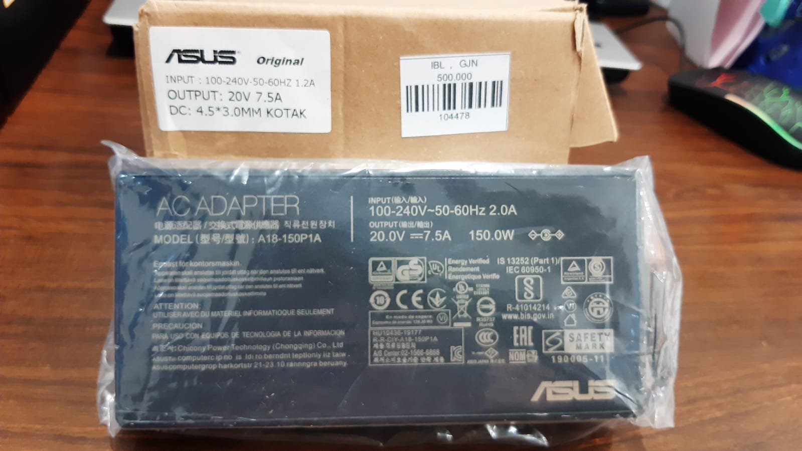 ADAPTER ASUS 20V-7.5A 4.5*3.MM KOTAK ORI RYZEN
