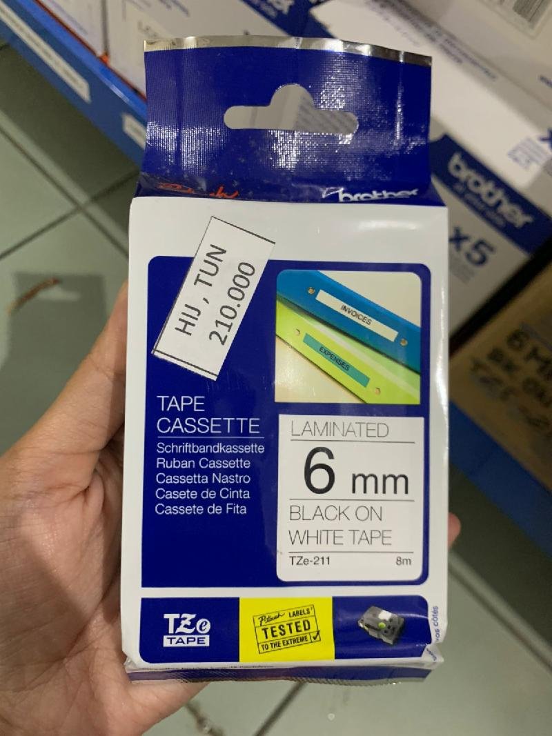 COLORTAPES 6MM BLACK ON WHITE TZE-211