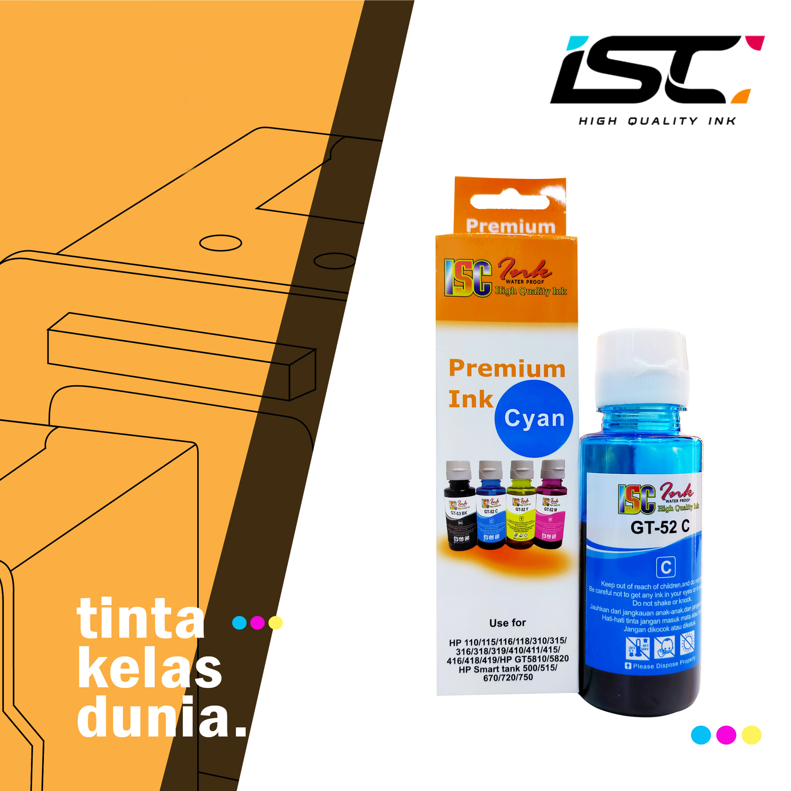 TINTA HP ISC INK GT52 70ML CYAN