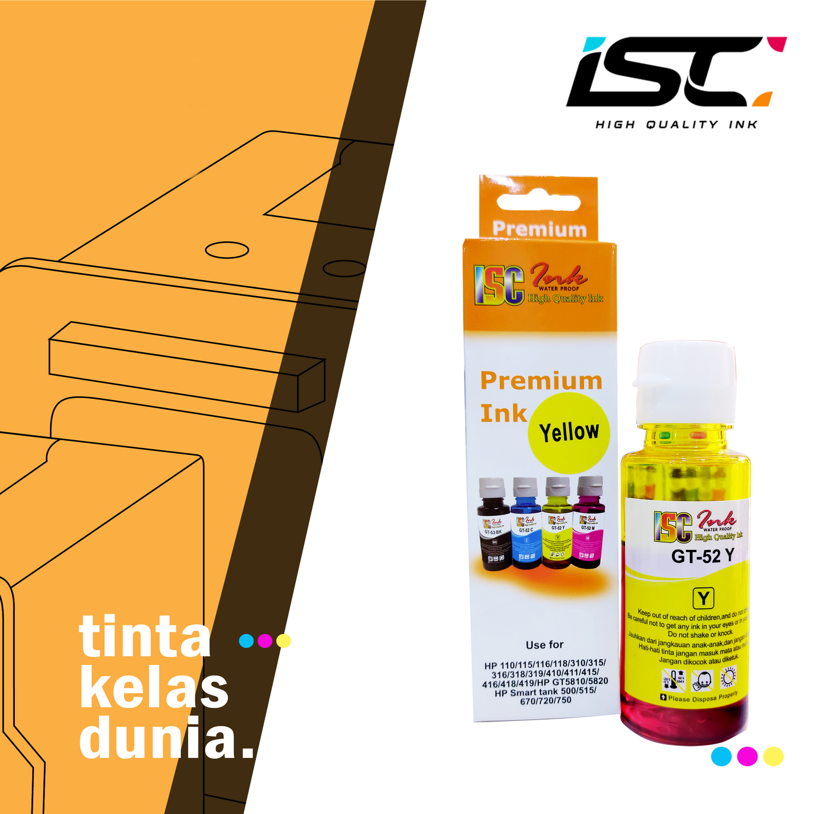 TINTA HP ISC INK GT52 70ML YELLOW
