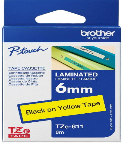 COLORTAPES 6MM BLACK ON YELLOW TZE-611