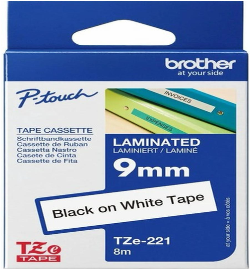 COLORTAPES 9MM BLACK ON WHITE TZe-221