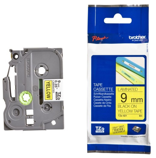COLORTAPES 9MM BLACK ON YELLOW TZE-621
