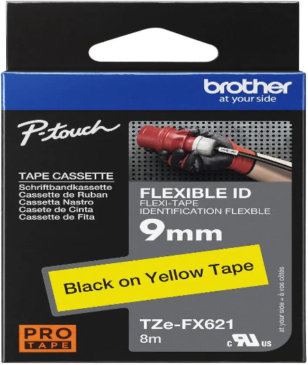 COLORTAPES 9MM BLACK ON YELLOW TZe-FX621