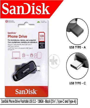 FLASHDISK SANDISK PHONE DRIVE 128GB 100MB/S BLACK