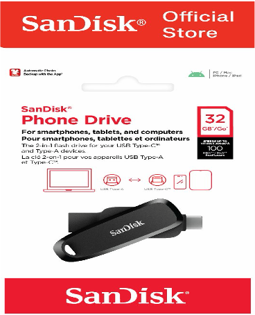 FLASHDISK SANDISK PHONE DRIVE 32GB 100MB/S BLACK