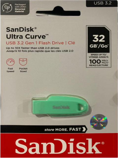 FLASHDISK SANDISK ULTRA CURVE USB 3.2 GEN 1 32GB MINT GREEN