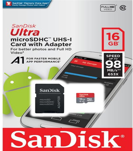 MICRO SD SANDISK ULTRA 16GB CLASS 10 SPEED 98 MB