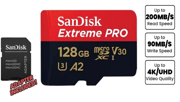 SANDISK EXTREME PRO MICRO SDXC  128GB 200MB/S + ADAPTER