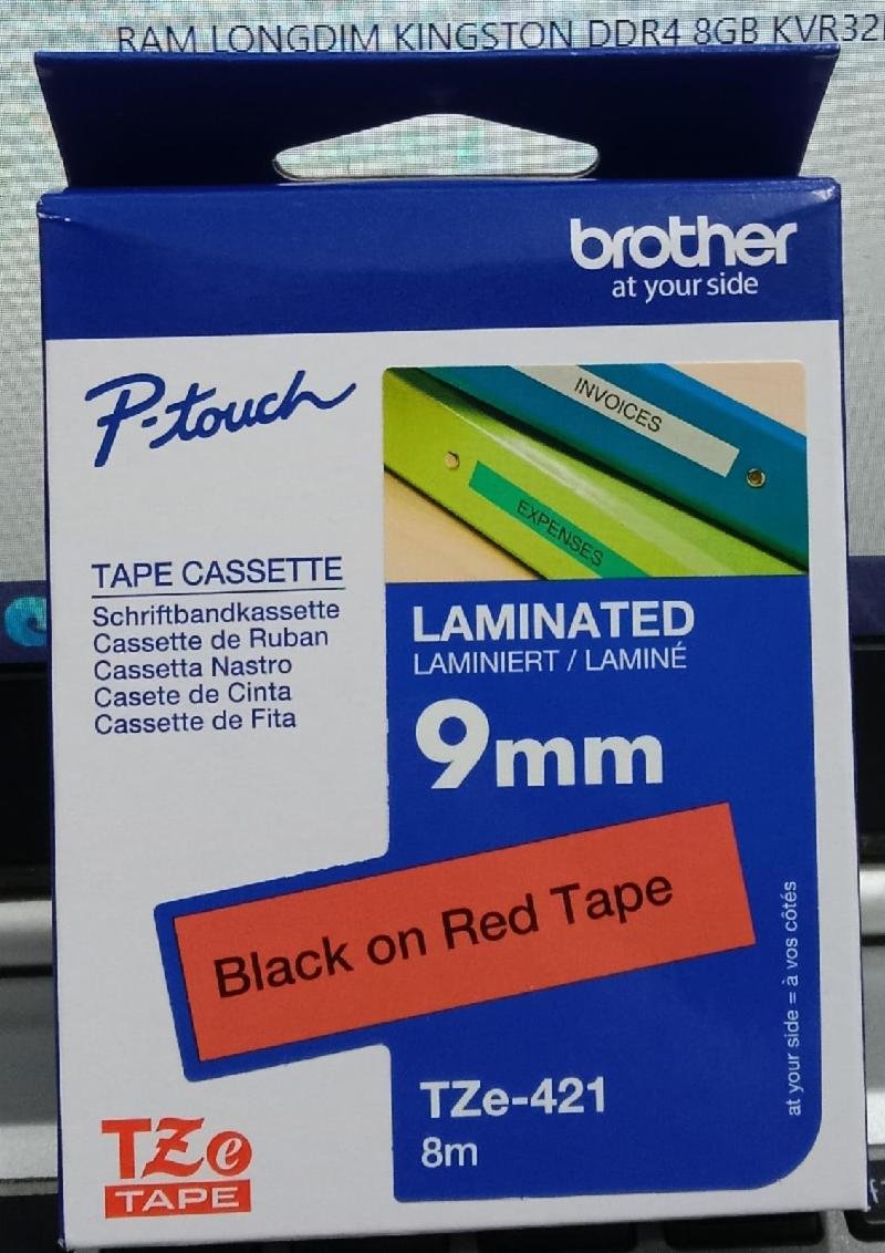 COLORTAPES 9MM BLACK ON RED TAPE TZe-421