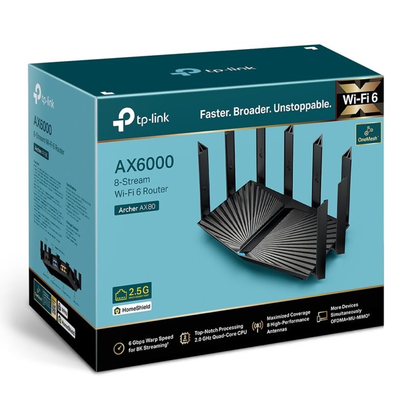 TP LINK AX6000 8 STREAM WIFI 6 ROUTER ARCHER AX80