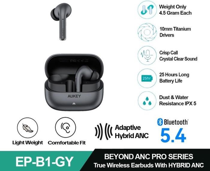 AUKEY EARPHONE EP-B1 TWS BEYOND ANC PRO GRAY
