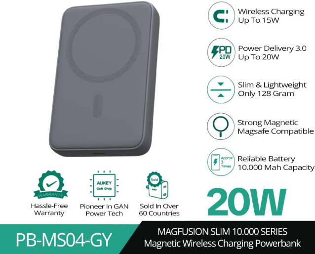 AUKEY POWER BANK MS04 10.000MAH WC GRAY