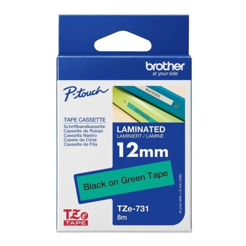 COLORTAPES 12MM BLACK ON GREEN TZe-731
